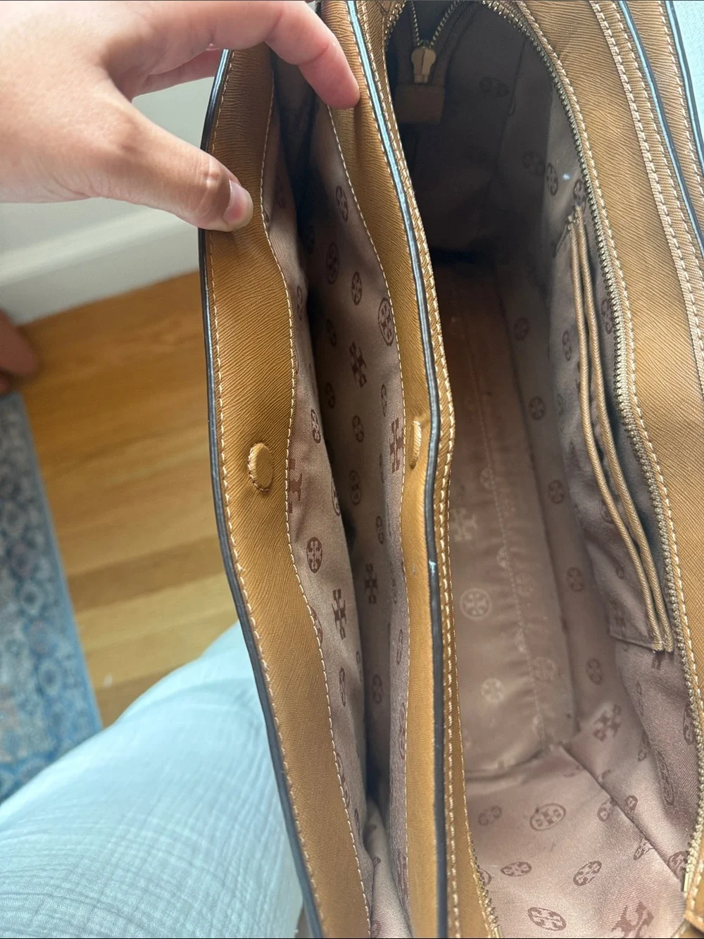 Tory Burch Cognac Saffiano Leather Laptop Tote